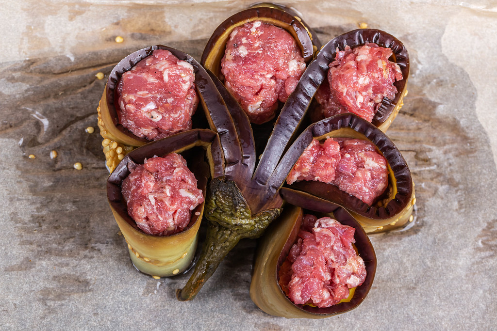 Eggplant, stuffed, vinete, carne