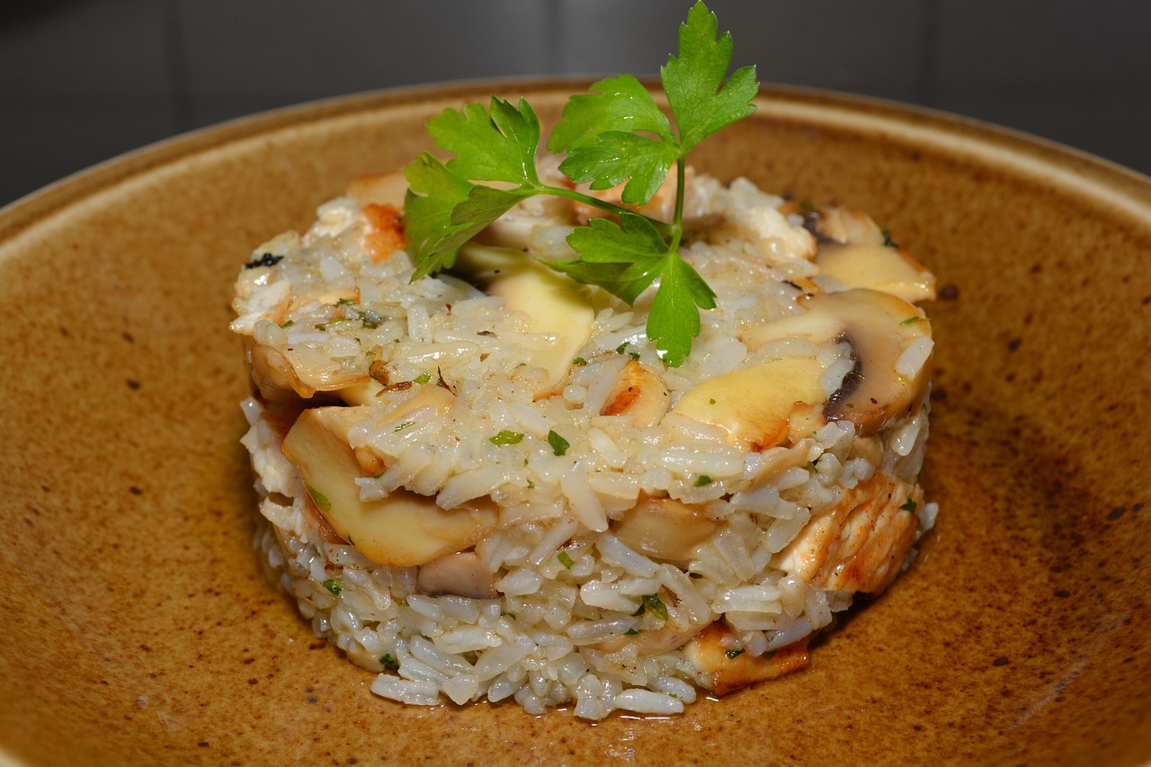 rice, chicken breast, mushroom